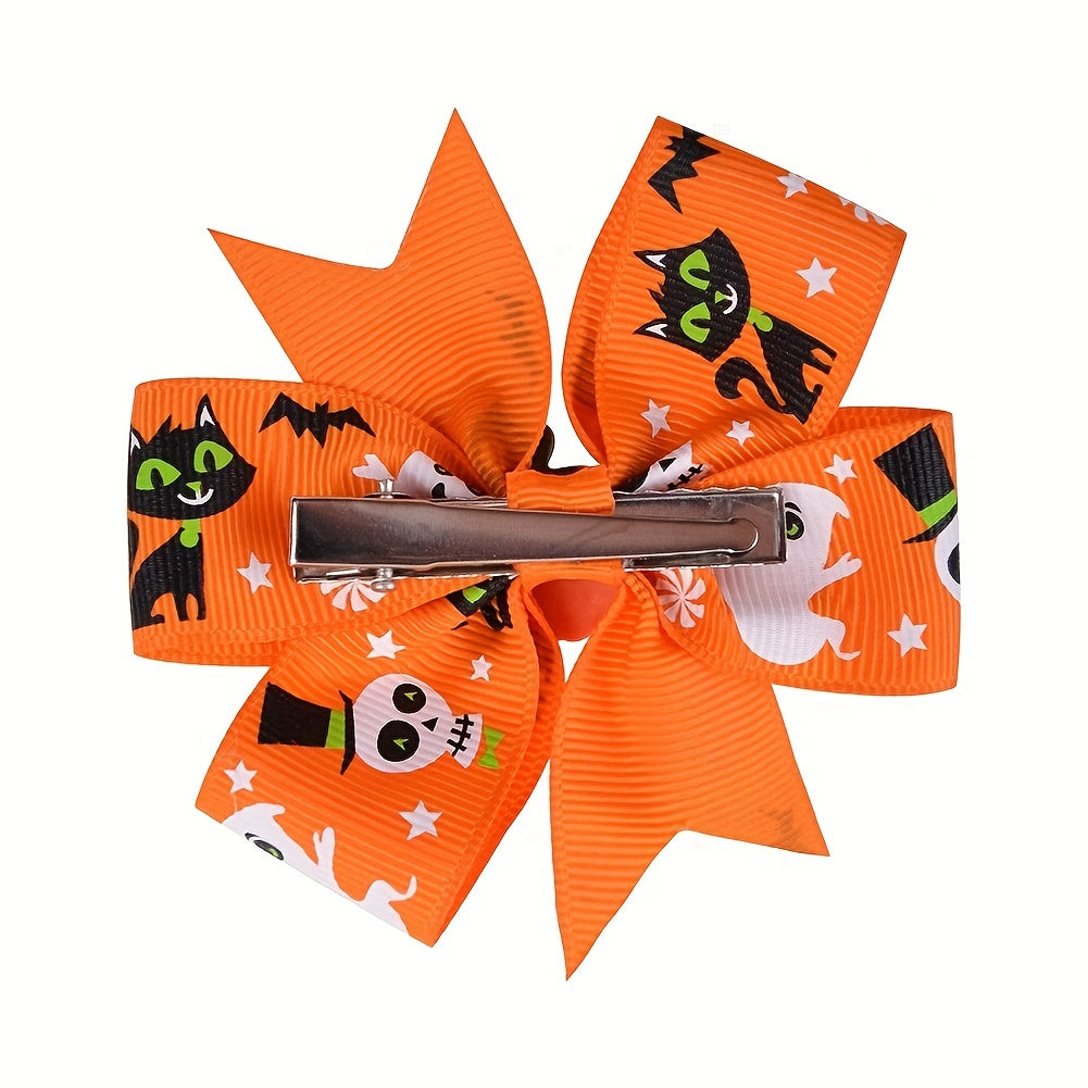 5pcs Pumpkin Skull Bow Hair Clip Halloween Hair Decoration