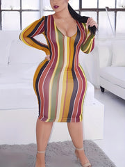  Sexy Dress Womens Plus Striped V Neck Slim Fit Dress