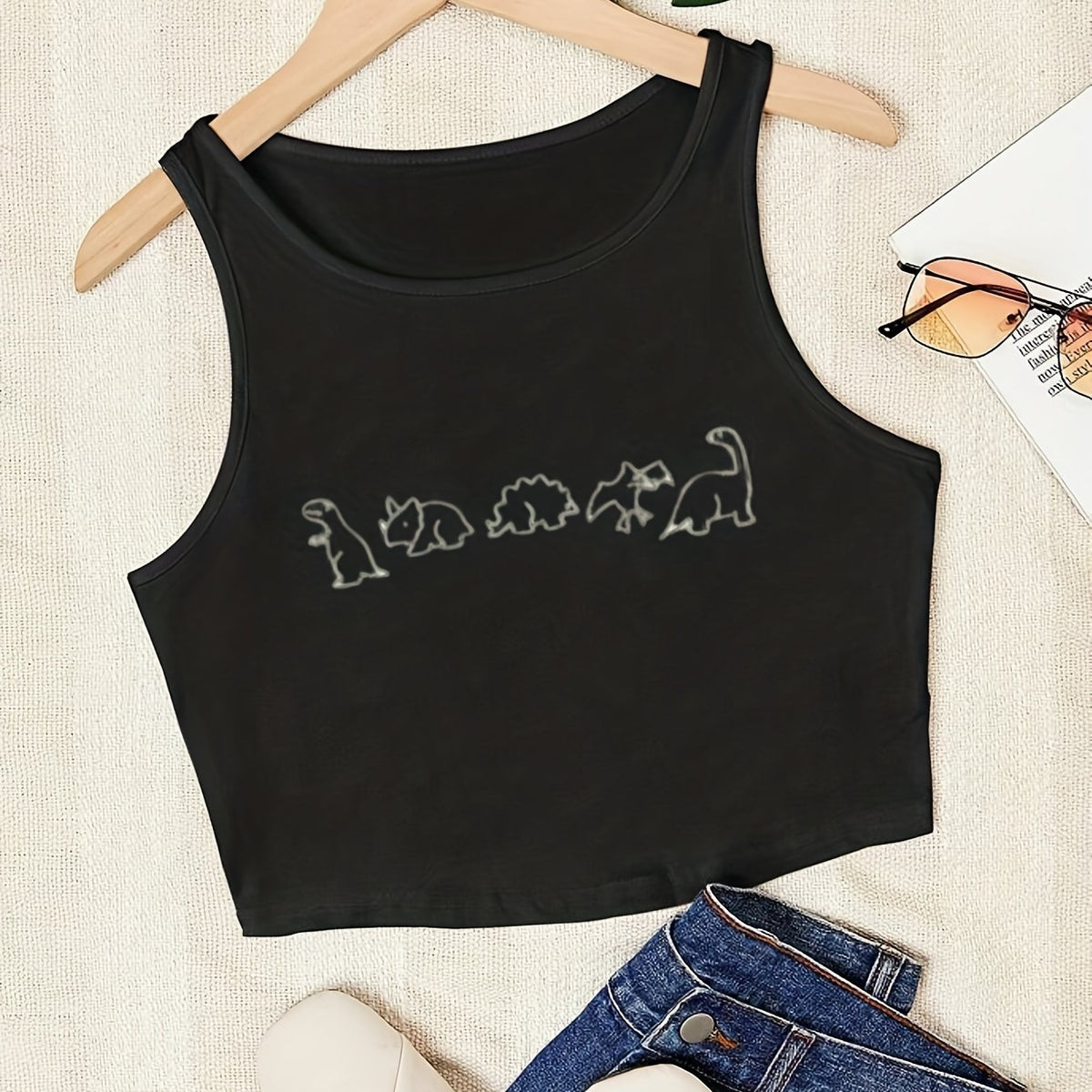 Dinosaur Print Crop Tank Top for Women