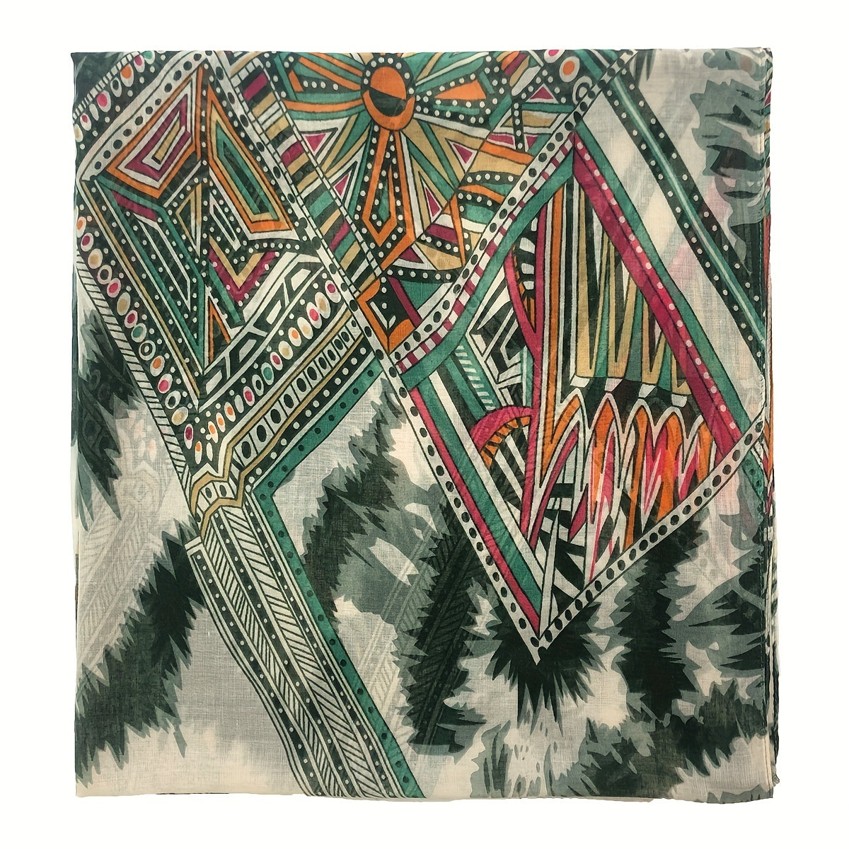 Geometric & Floral Print Raw Trim Scarf Boho Shawl Wrap Head Wrap