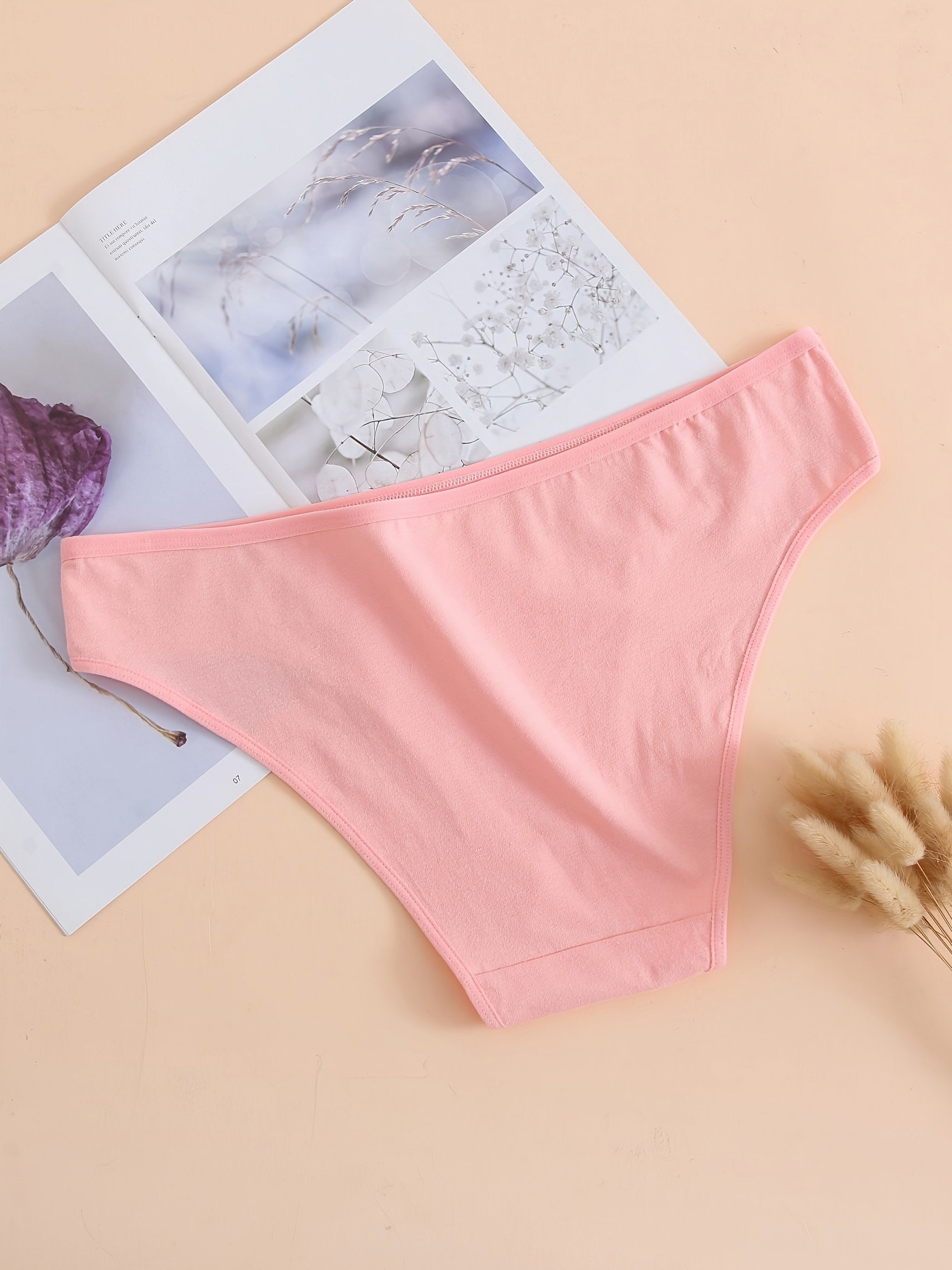 6 Pack Plus Size Basic Panties Set Women's Plus Solid Medium Panties