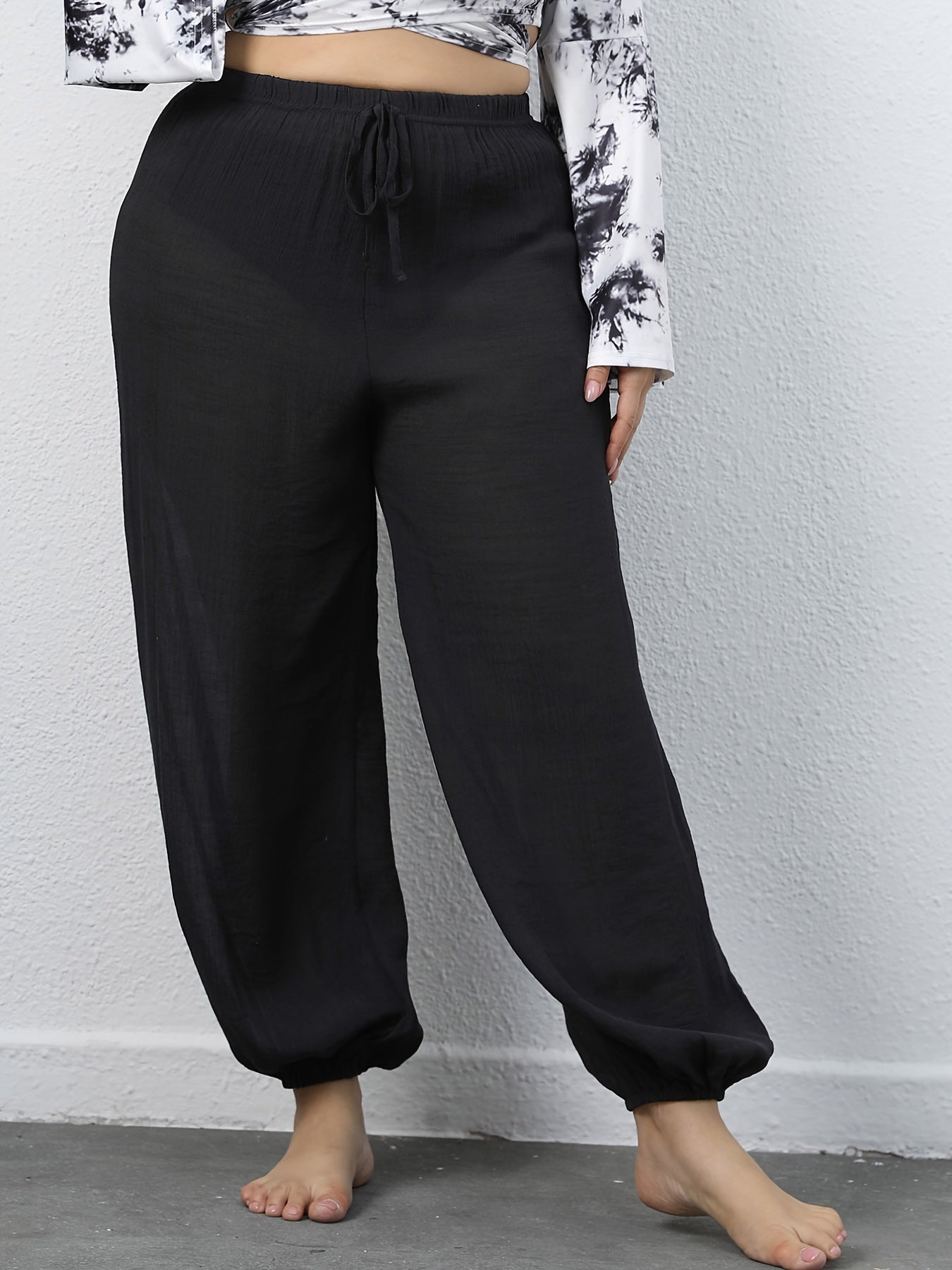  High Rise Drawstring Sweatpants Loose Fit Lantern Pants