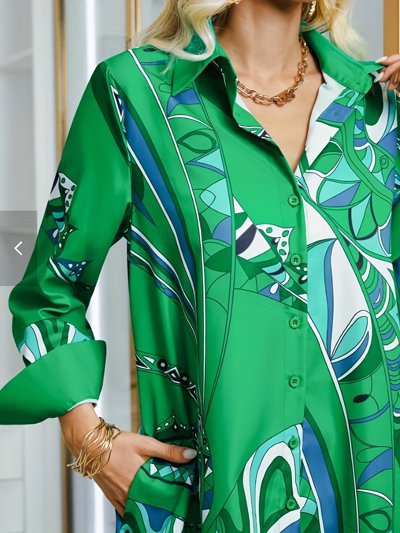  Casual Geo Print Button Up Shirt Dress