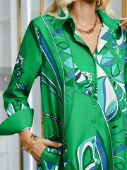  Casual Geo Print Button Up Shirt Dress