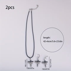 Halloween Gothic Cross Pendant Earring Necklace Set