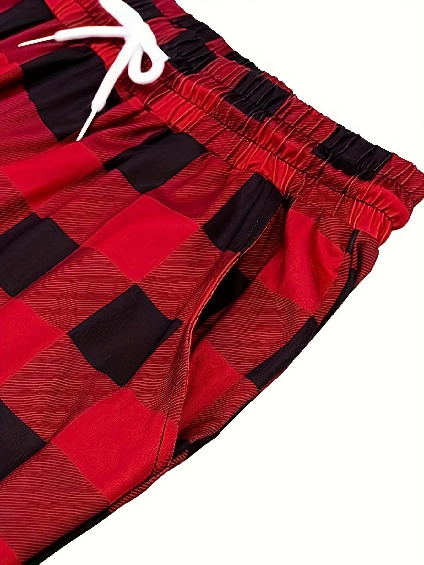  Plaid Elastic Drawstring High Rise Straight Leg Pants