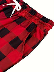  Plaid Elastic Drawstring High Rise Straight Leg Pants