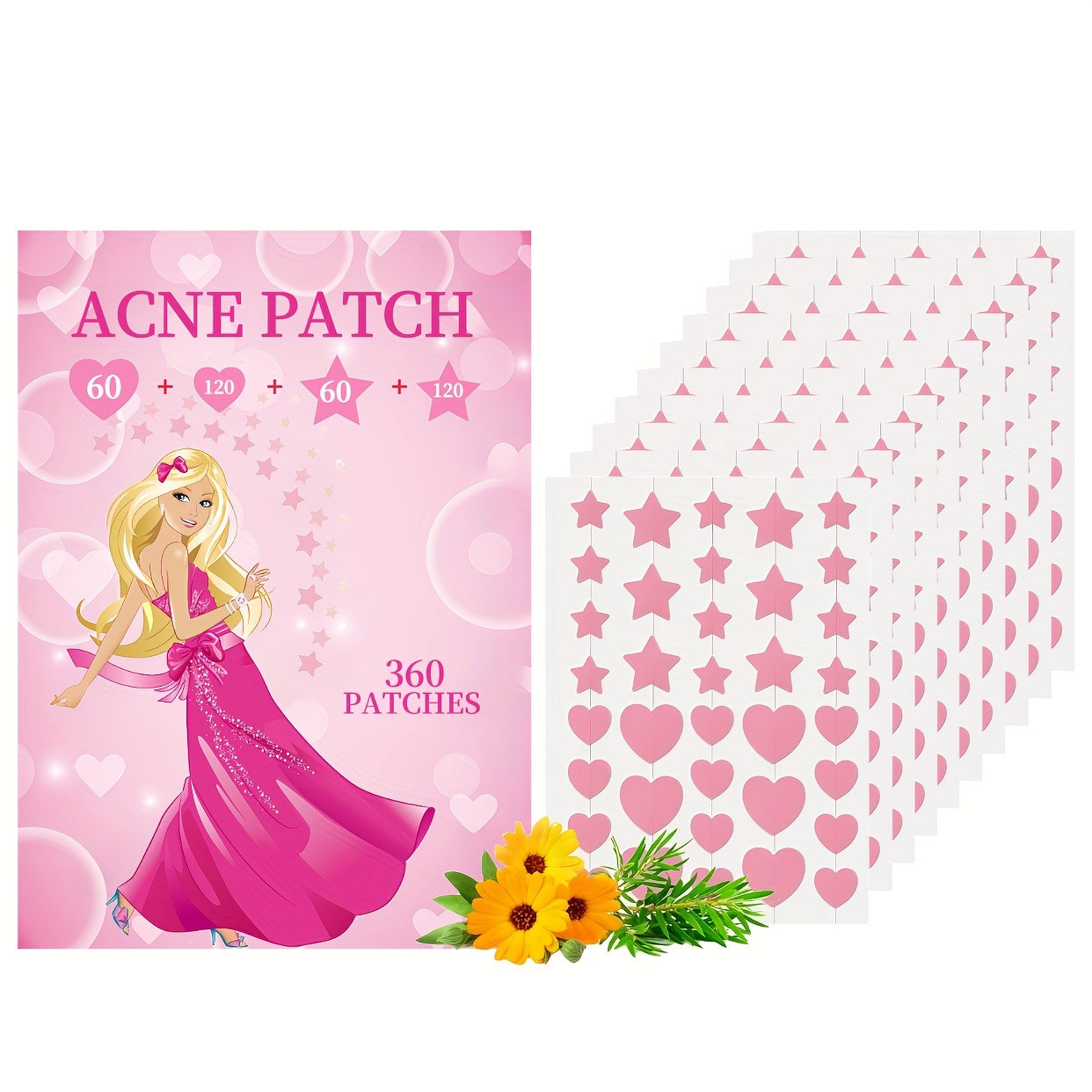 360 Counts Pink Heart & Star Shaped Acne Patch Hydrocolloid Acne Patches