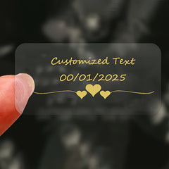 Custom Golden Transparent Heart Stickers - 40x30mm - Wedding Labels