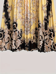  Baroque Print High Rise Pleated Maxi Skirt
