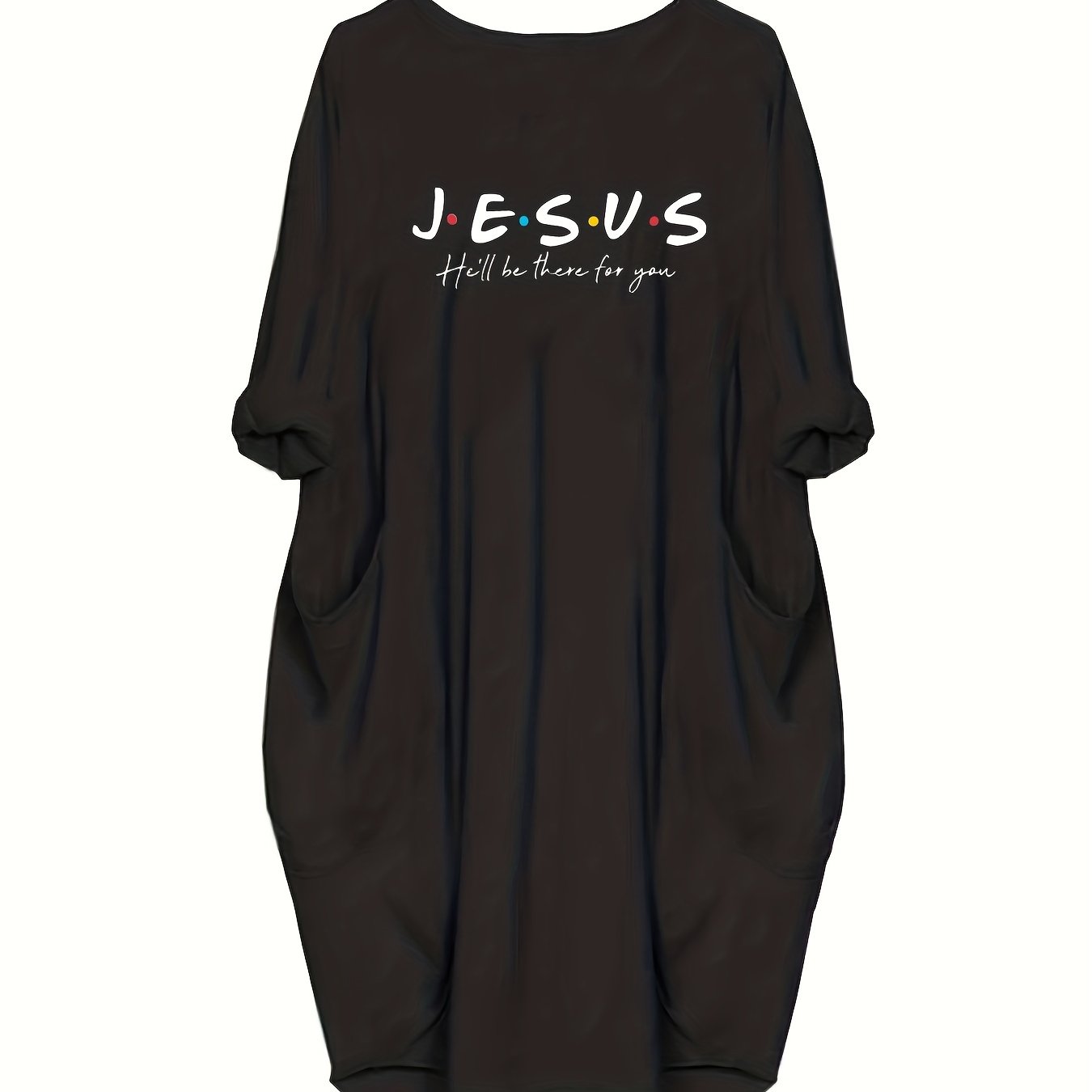  Slogan Print Long Sleeve Baggy Dress