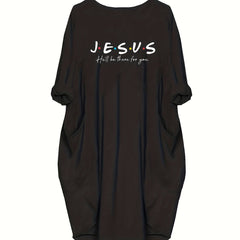  Slogan Print Long Sleeve Baggy Dress