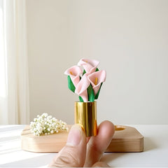 Mini Artificial Flower Potted Plant with Metal Base and Crystals