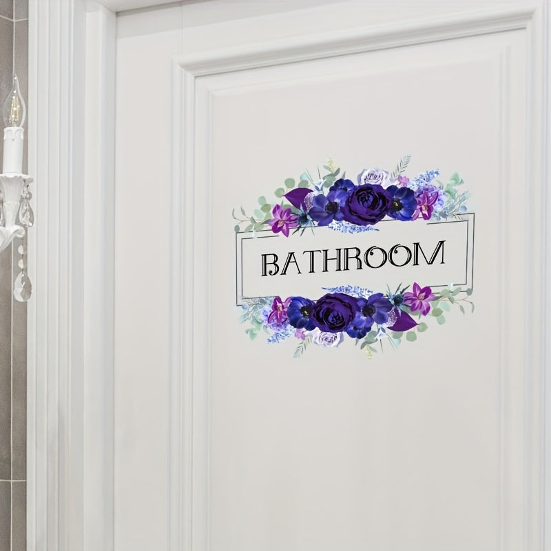 Romantic Purple Flower Self Adhesive Bathroom Door Sign