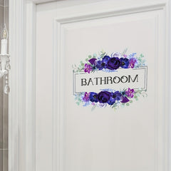 Romantic Purple Flower Self Adhesive Bathroom Door Sign