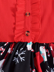 Toddler Girls Elk Print Cotton Dress Christmas