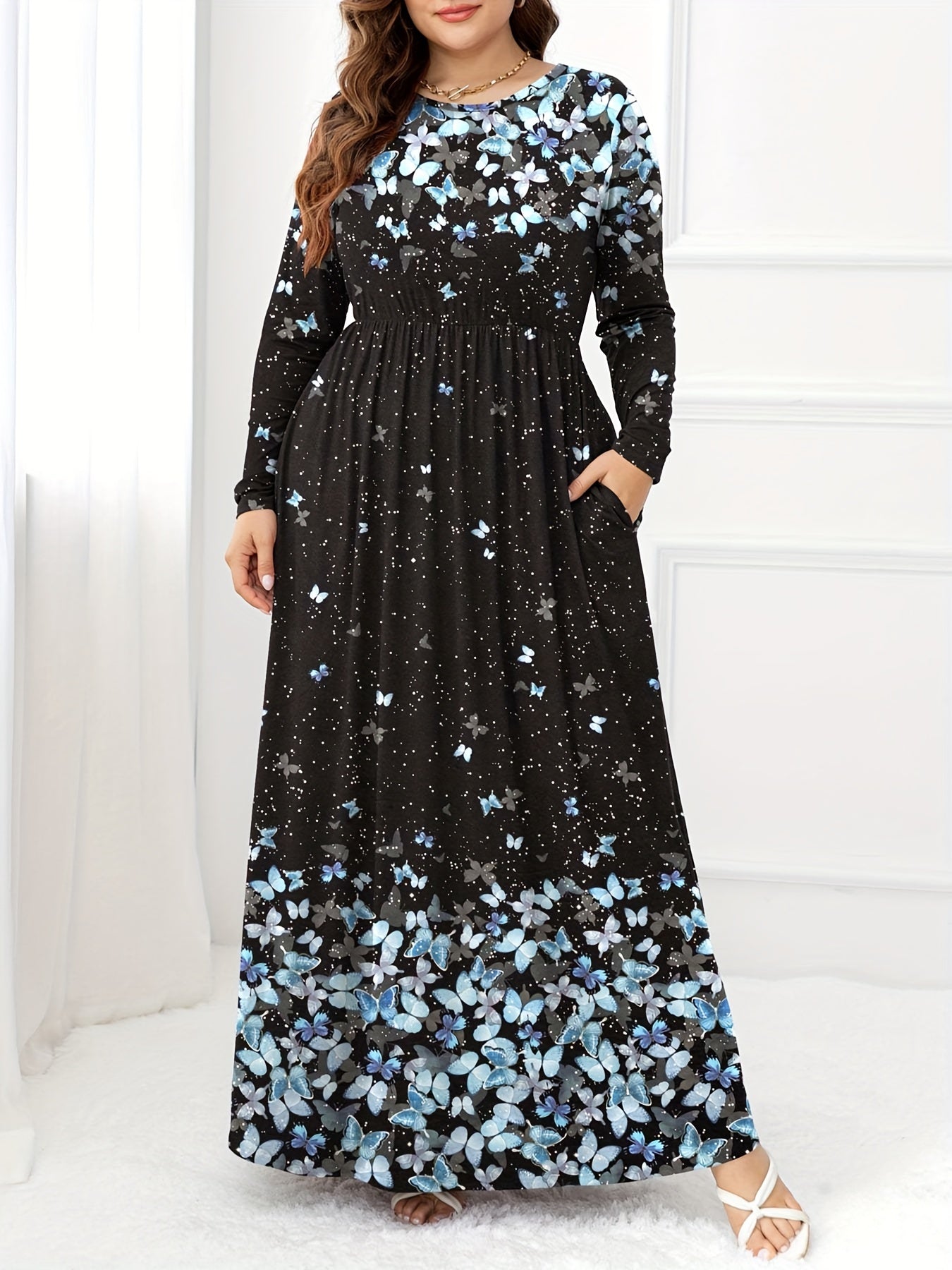 Women's Plus Butterfly Print Maxi Dress