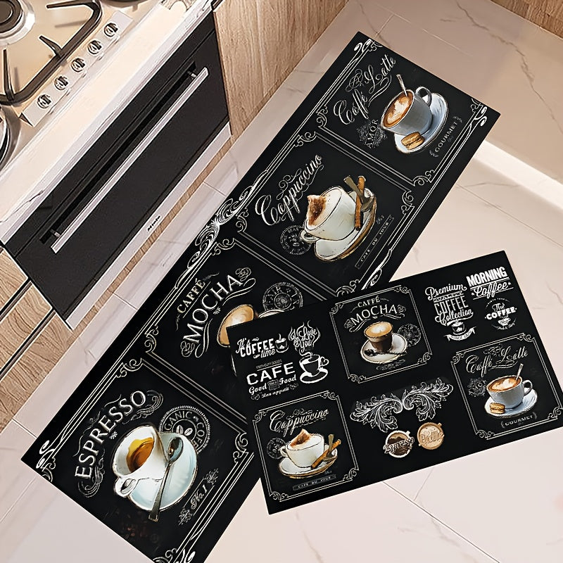 2pcs Coffee Cup Pattern Area Floor Mat Soft Stain-resistant Carpet