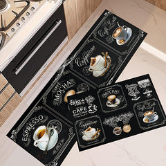 2pcs Coffee Cup Pattern Area Floor Mat Soft Stain-resistant Carpet