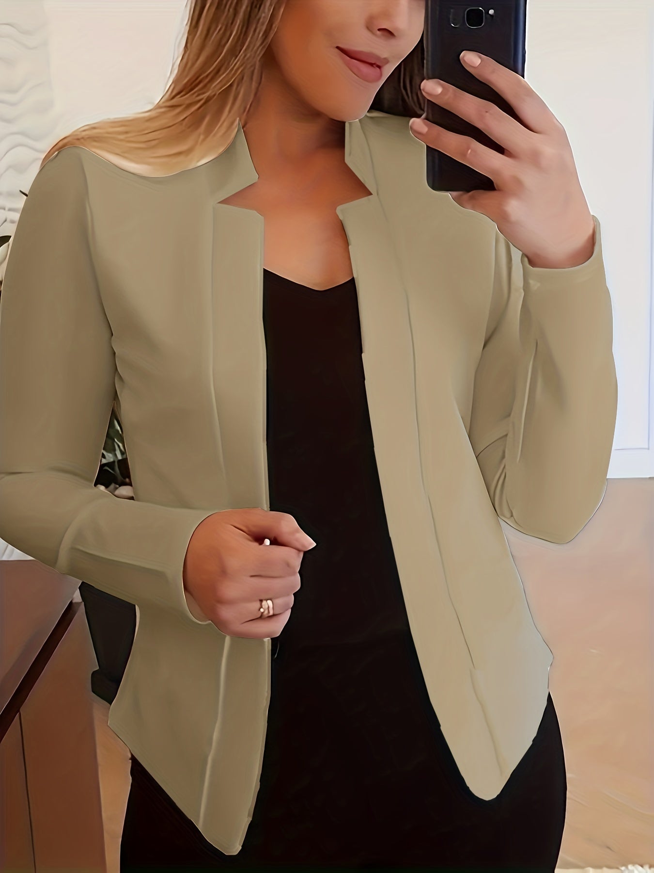  Blazer Women's Plus Solid Split Lapel Collar Open Front