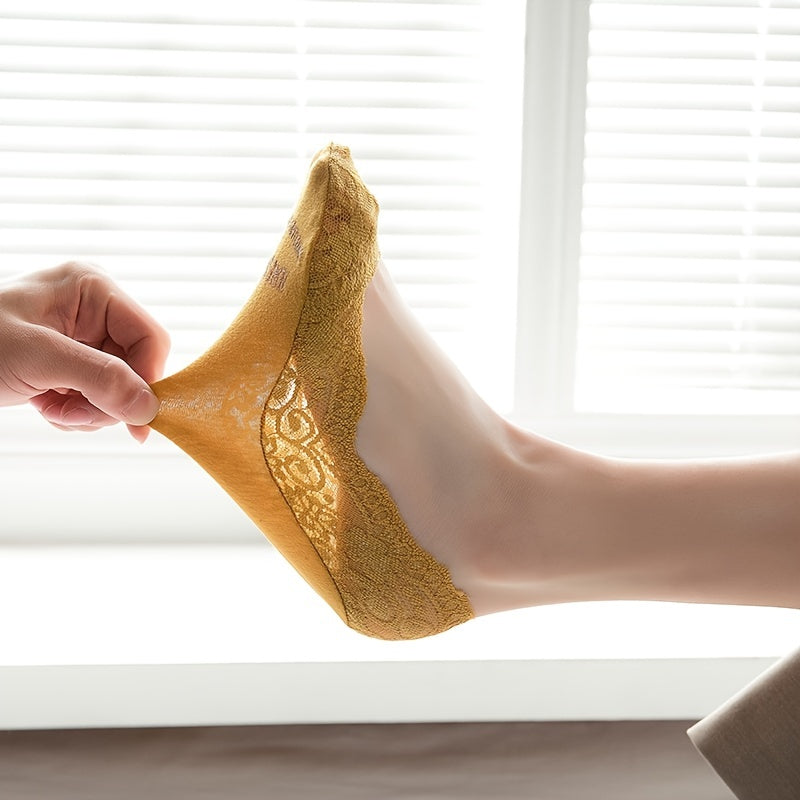 10 Pairs Lace Solid Non Slip Ankle Socks Women's Stockings