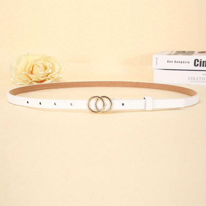 Double Ring Buckle Thin Belt Candy PU Belt Casual Jeans Pants Belt