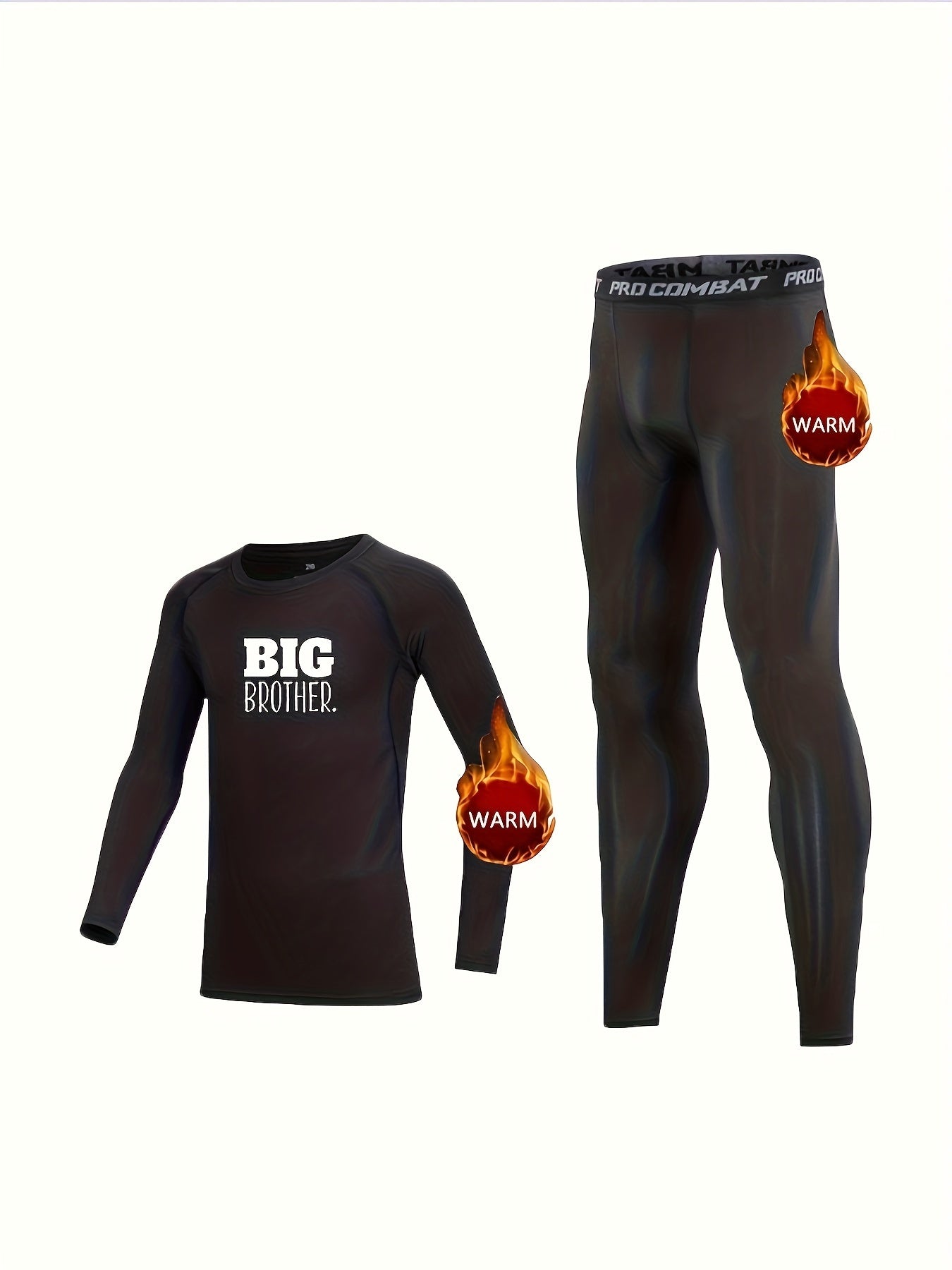 2pcs Toddler Kids Fleece Thermal Compression Sets Big Brother Print