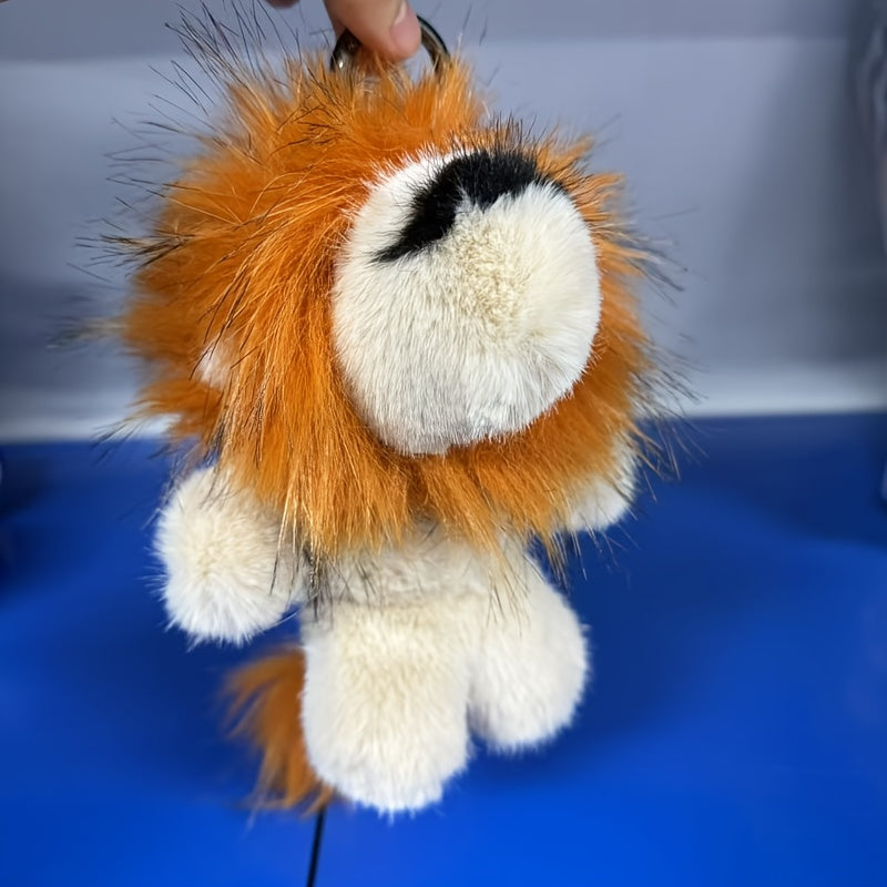 Plush Lion Keychain Fluffy Face & Mane Durable Stuffed Animal Charm