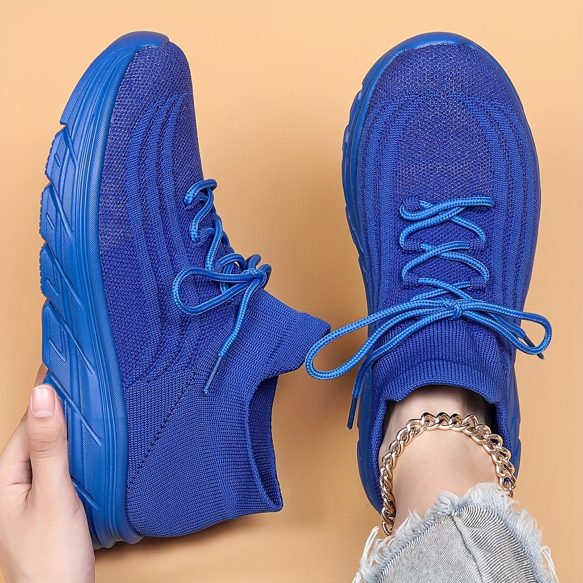 Solid Lace Up Mesh Breathable Running Shoes Soft Comfortable Outdoor Sneakers