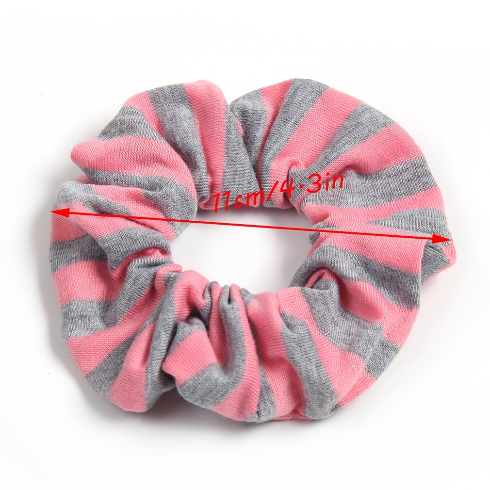 Striped Candy Hair Scrunchies For Women Girls Soft Fabric Scrunchie