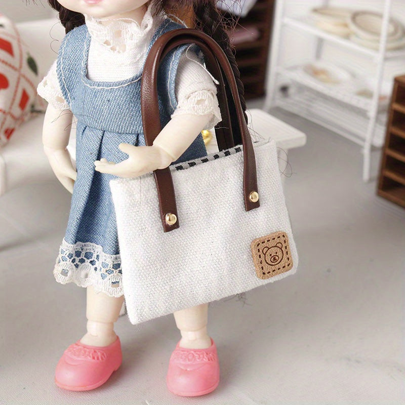 Mini Canvas Shoulder Bag for La Bubu OB11 Dollhouse Woven Micro Bag