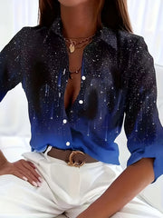 Ombre Print Button Up Collar Blouse
