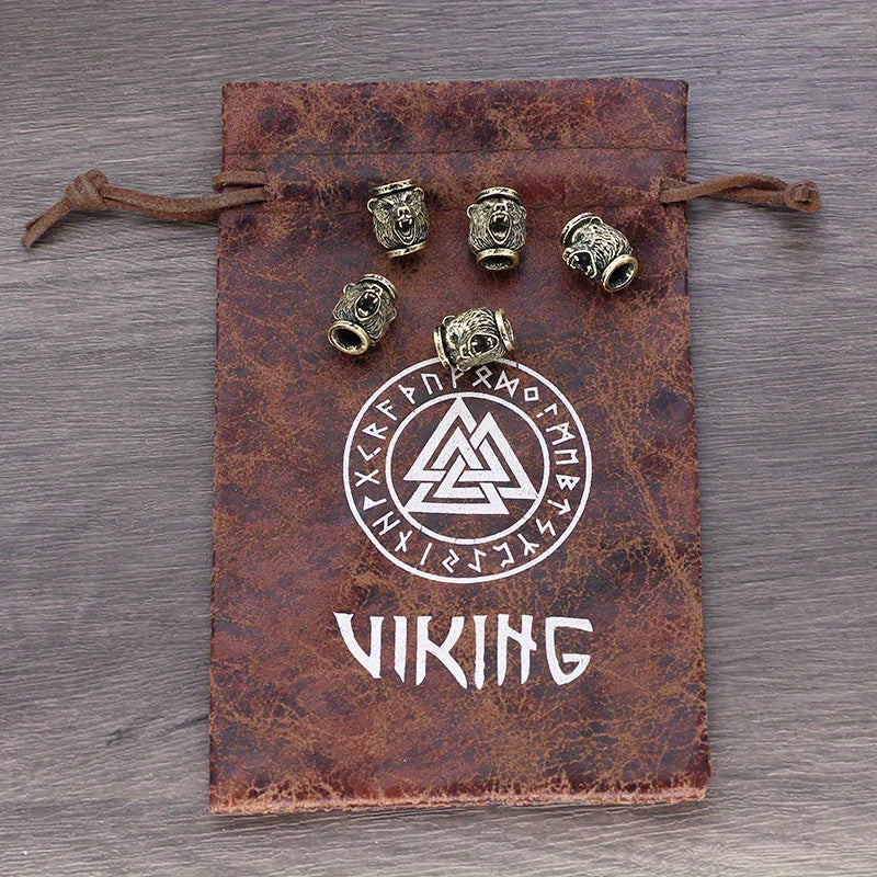 8pcs Viking Braids Ring Wolf Head Beads for Bracelets DIY