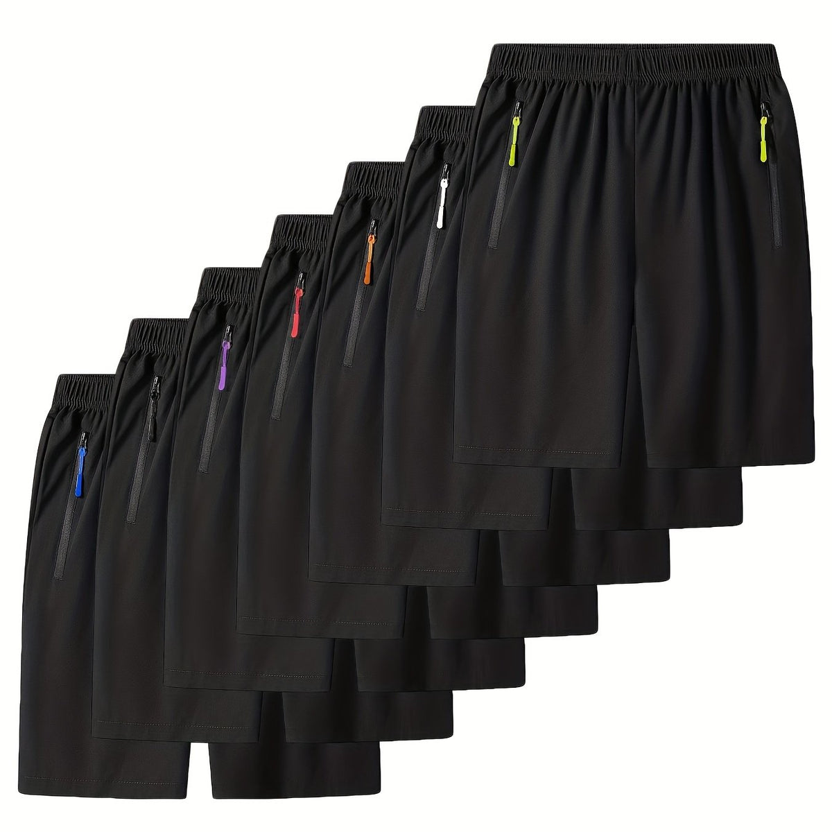7pcs Colorful Zip Up Men's Sports Shorts for Summer Activities