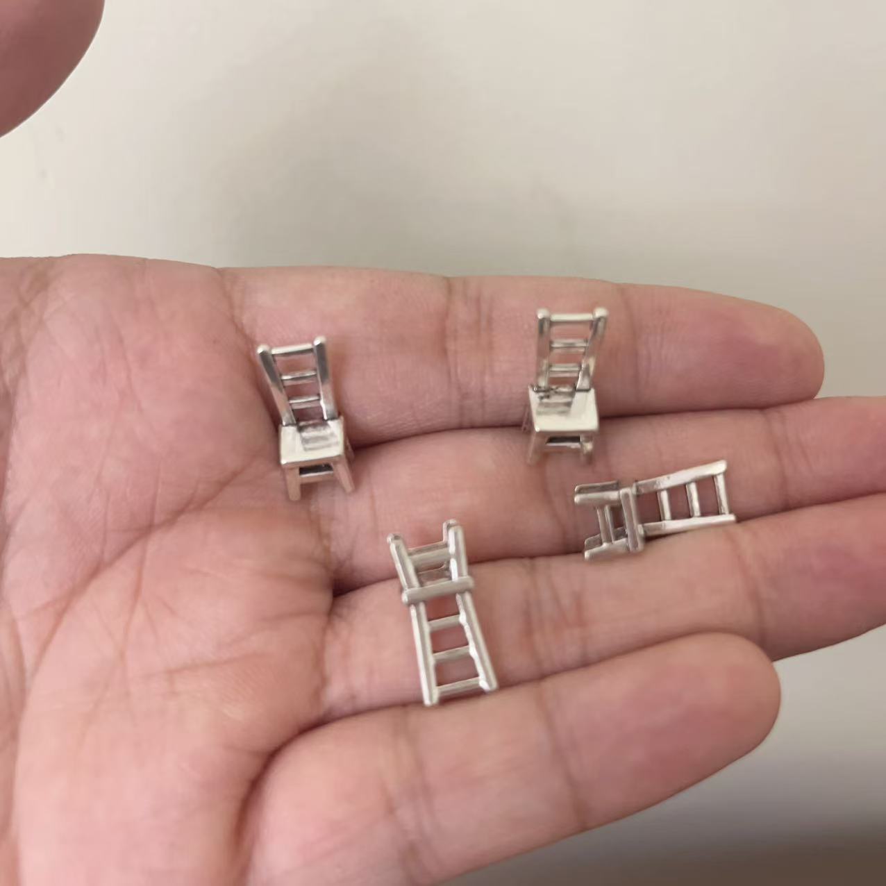 Set of 4 Mini Metal Chairs for Dollhouses