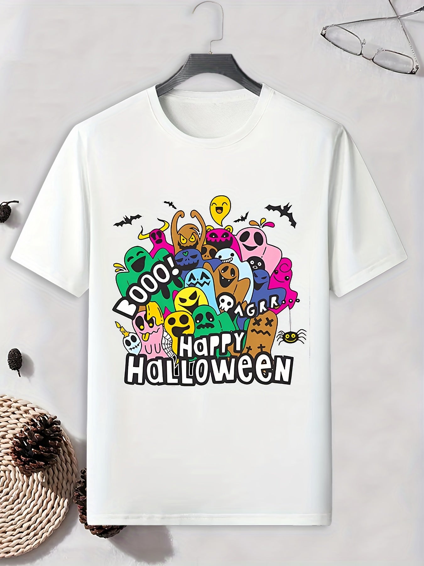 Men's Halloween Doodle Print T shirt Active Tee