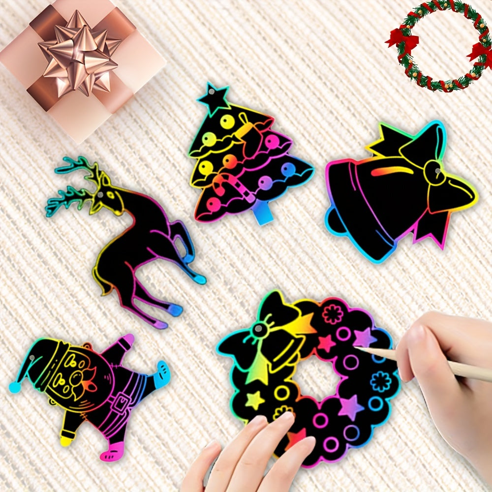 12pcs Rainbow Scratch Christmas Ornaments Magic Scratch Off Cards