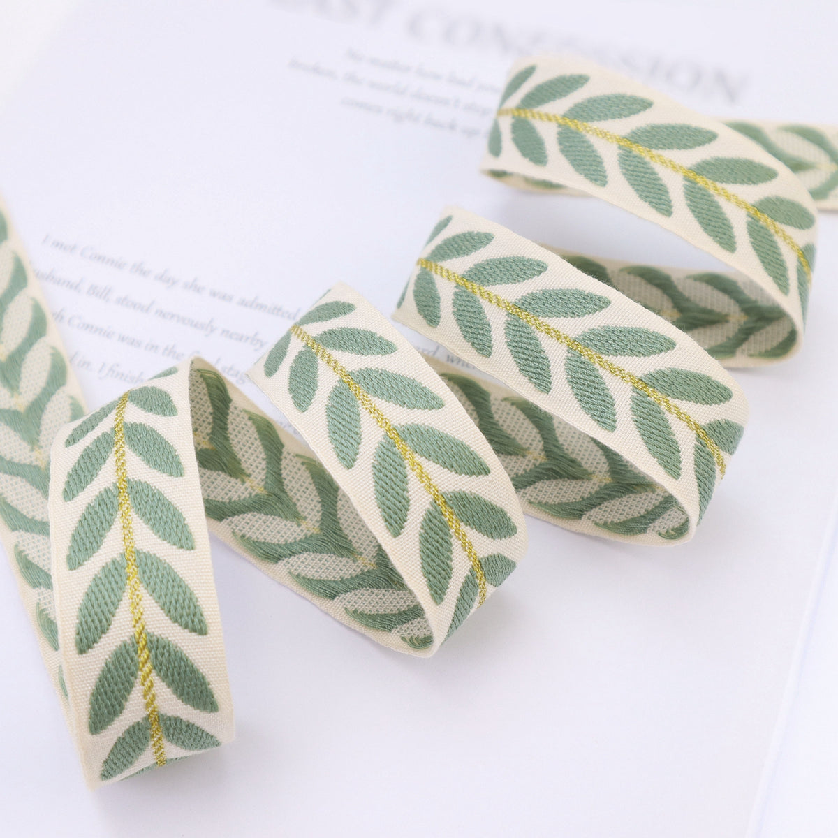 2 Yards Embroidery Ribbon Leaf Trim Sewing DIY Crafts Gift Packaging