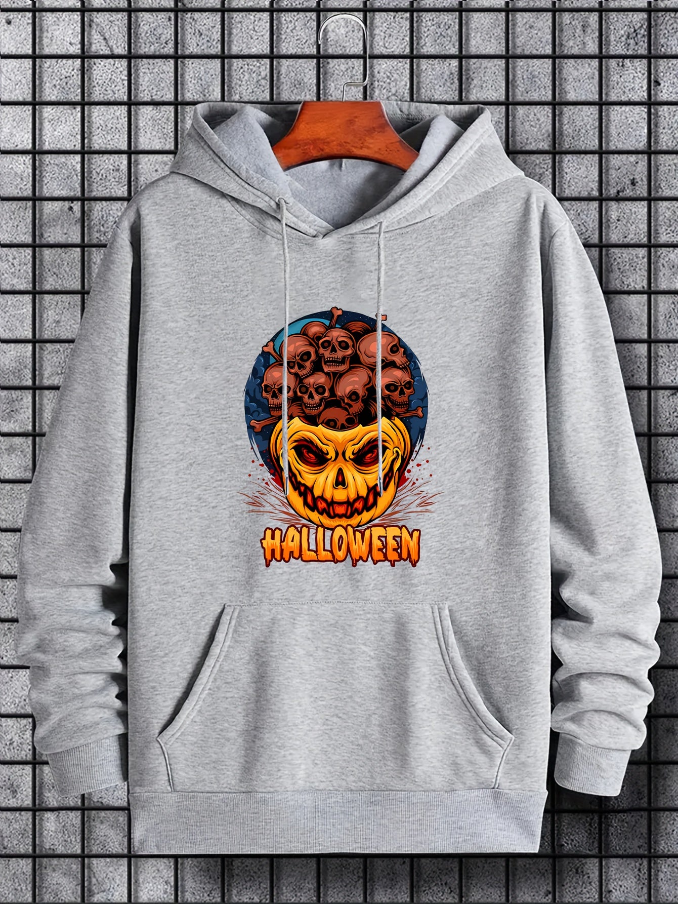Men's Skull & Pumpkin Graphic Hoodie for Halloween