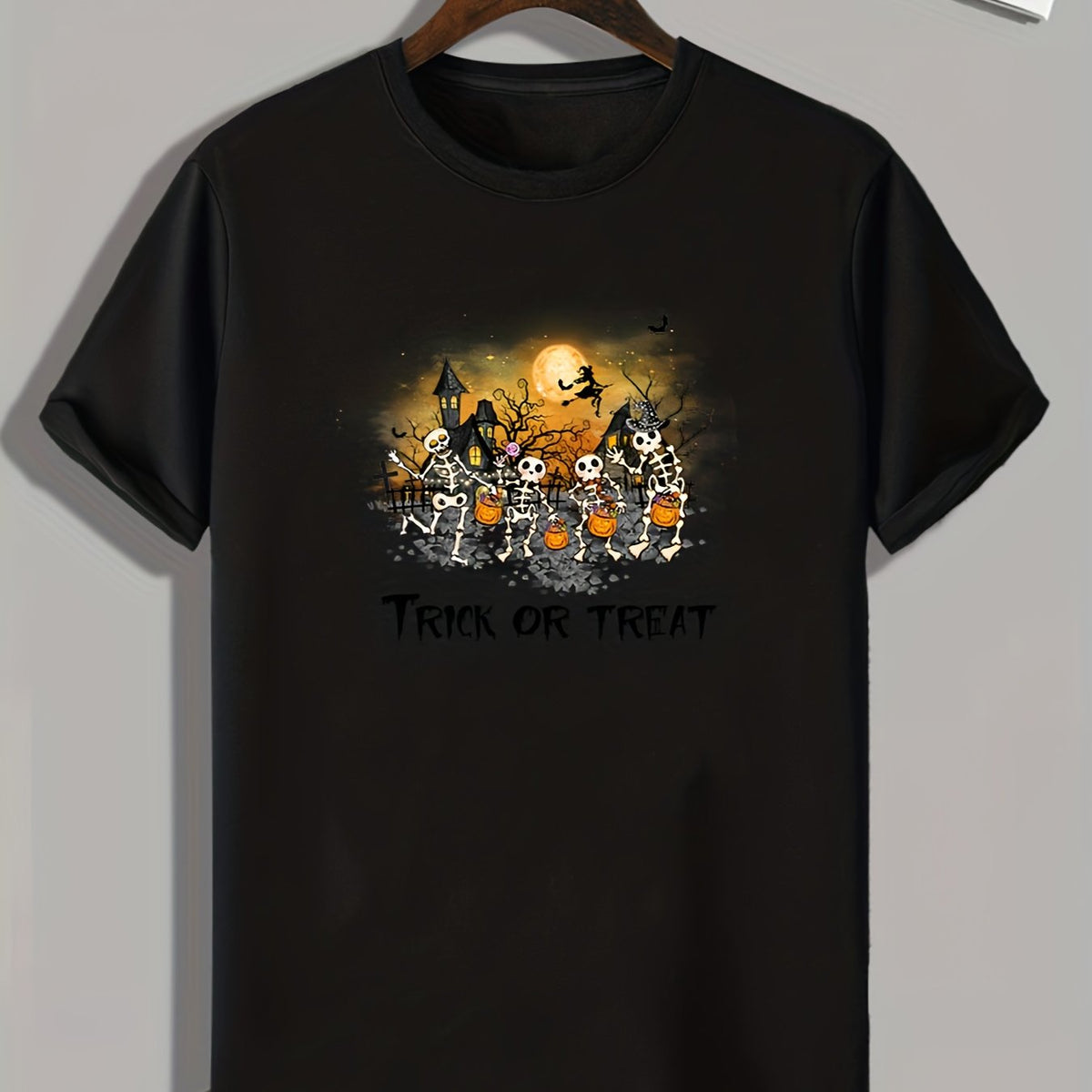 Skeletons 'Trick Or Treat' Halloween Print Men's Graphic T shirt