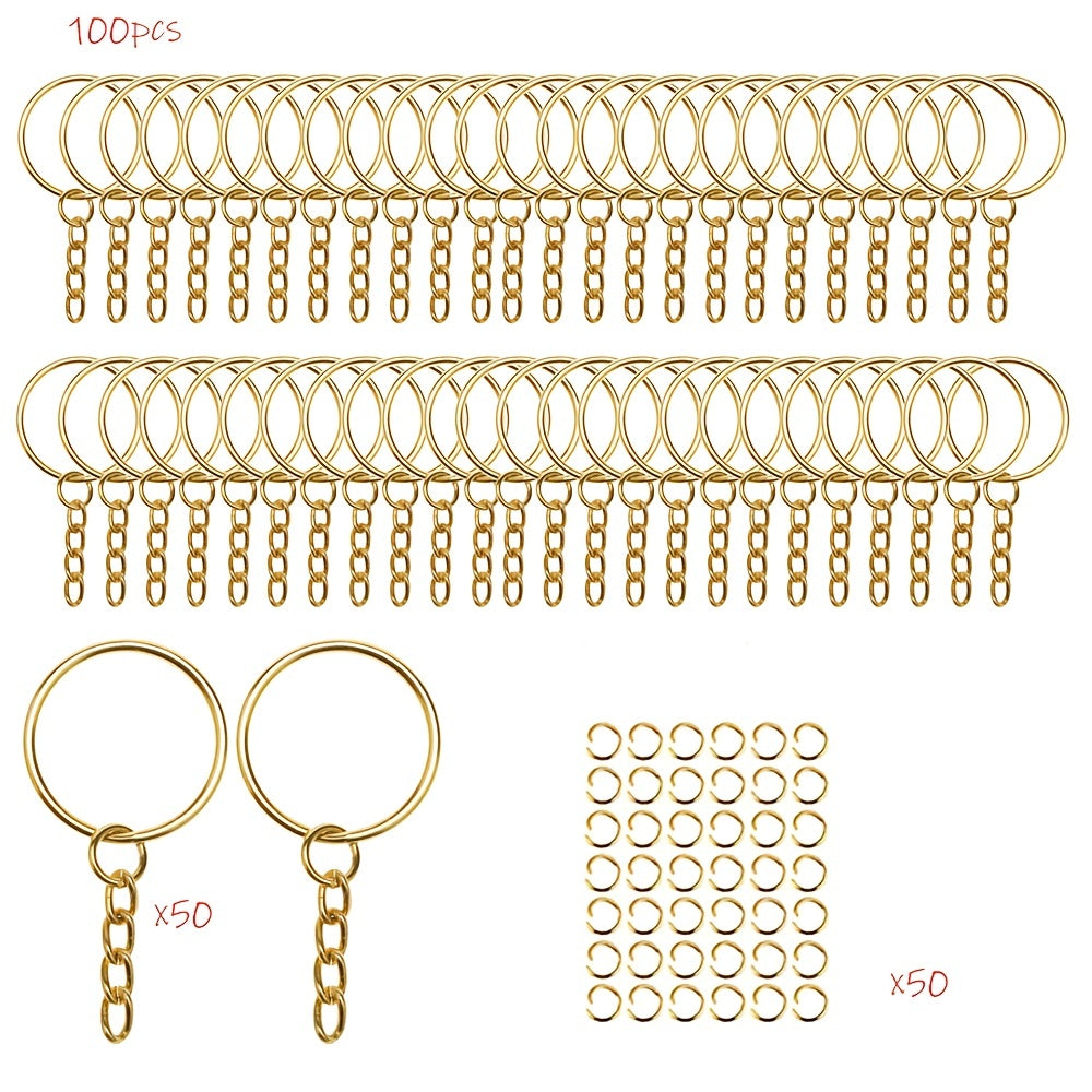 100pcs Key Ring Set Split Round Keychain Rings Bulk