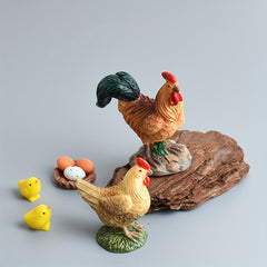 8pcs Resin Farmhouse Figurines Set - Rooster & Hen with Chicks DIY Decor