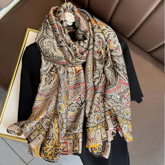 Paisley Print Silk Scarf Outdoor Sunscreen Shawl Head Wrap Hijab