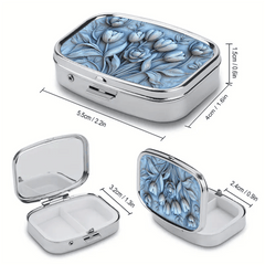 Floral 2D Relief Iron Pill Box 3 Compartment Portable Medication Organizer
