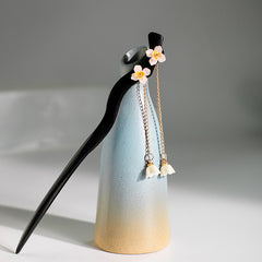 Vintage Chinese Style Hanfu Hairpin Lily Flower Tassel Wooden Hair Pin