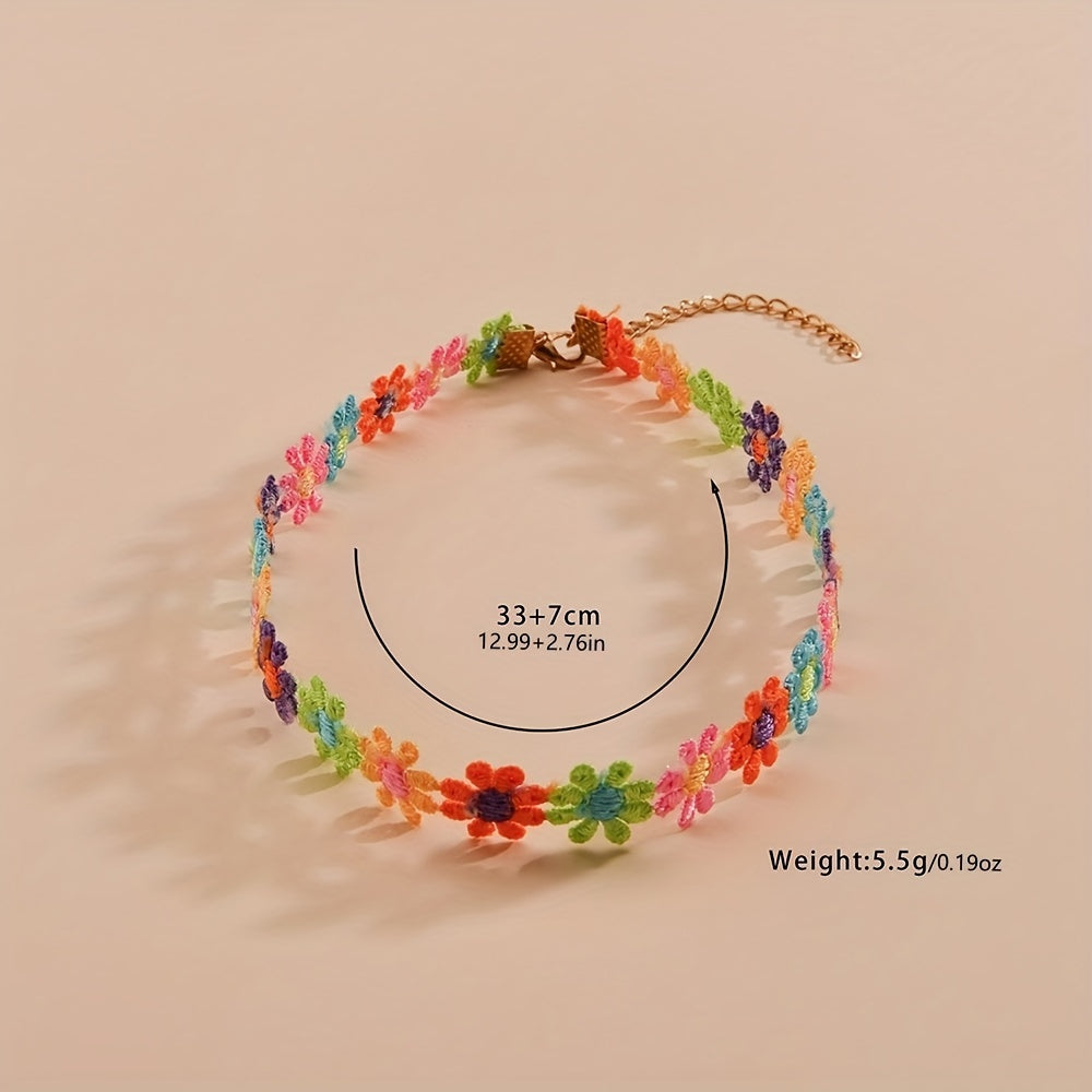Colorful Flower Fabric Ladies Choker Necklace - Party Favors