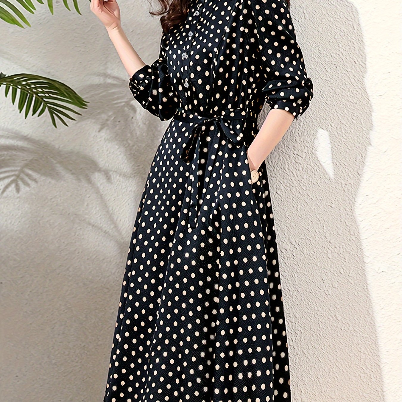  Polka Dot Print Button Up Shirt Dress
