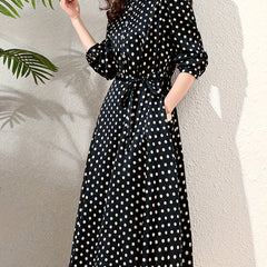  Polka Dot Print Button Up Shirt Dress