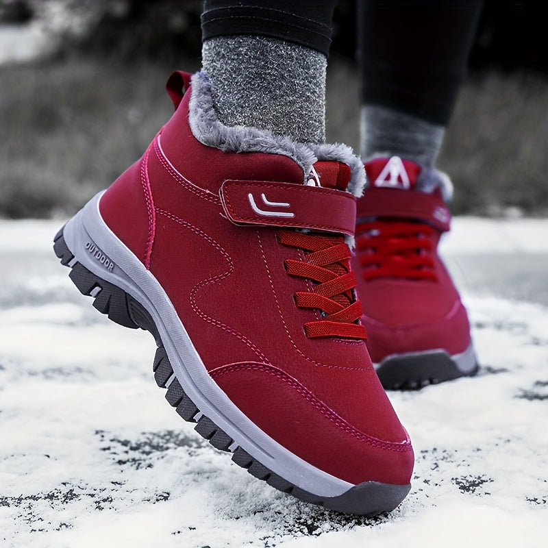 Warm Snow Boots Hook & Loop Winter Keep Warm Boots Comfort Flat Walking Boots