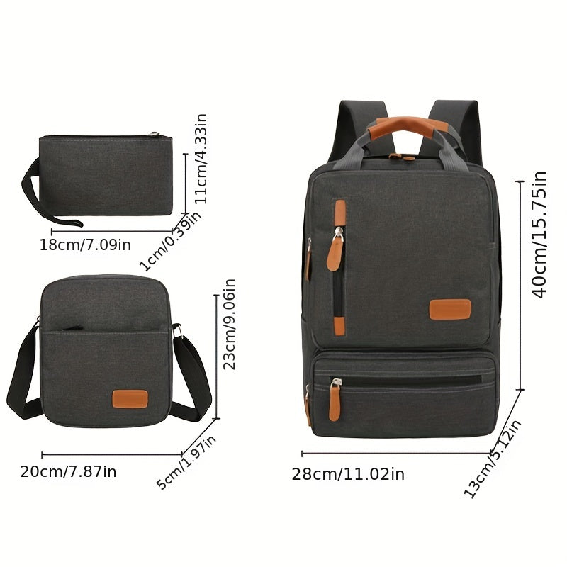 3Pcs Laptop Backpack Set Functional Travel School Bag With Crossbody Bag